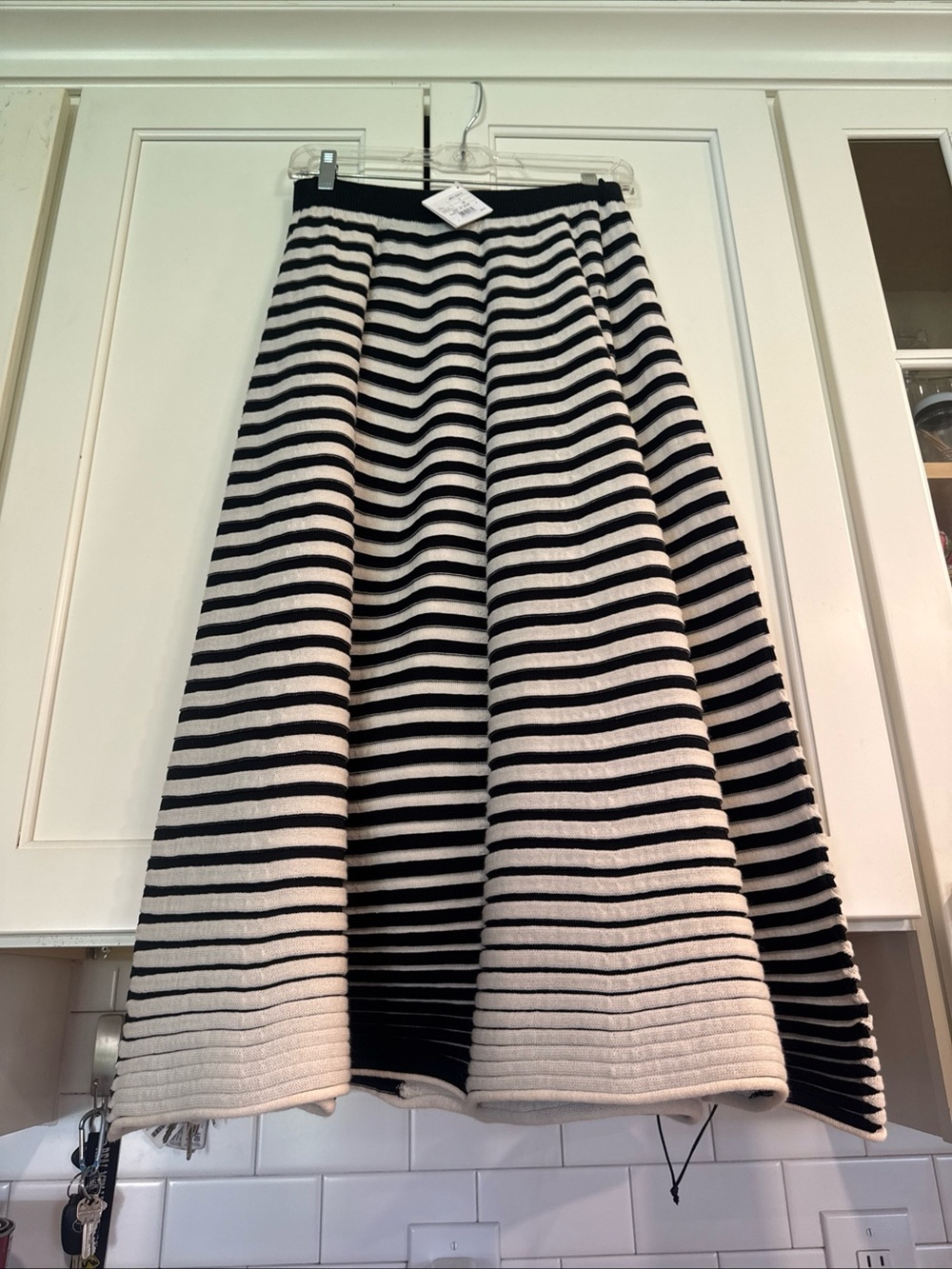 Issey Miyake Black and White Striped A-Line Midi Skirt